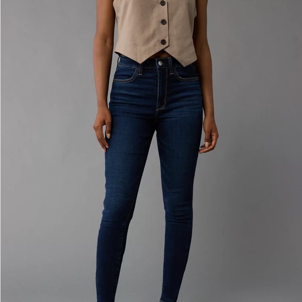 AEO Super Hi Rise Jeggings Blue Denim Skinny Jeans 0